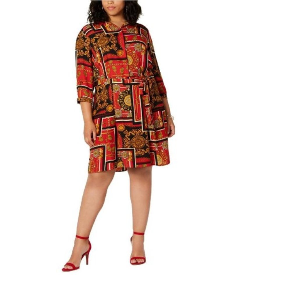 Be Bop Plus Size Printed Shirtdress